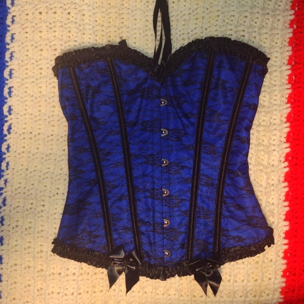 Blue & Black Lace Corset size: small NWOT